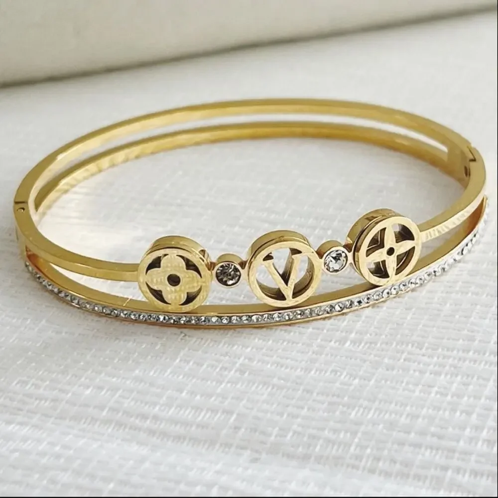 Designer Gold Plated Flower Leaf Bangle Bracelet